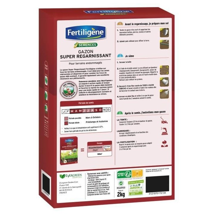 FERTILIGENE Gazon Regarnissage Terrains Endommagés - 2 kg