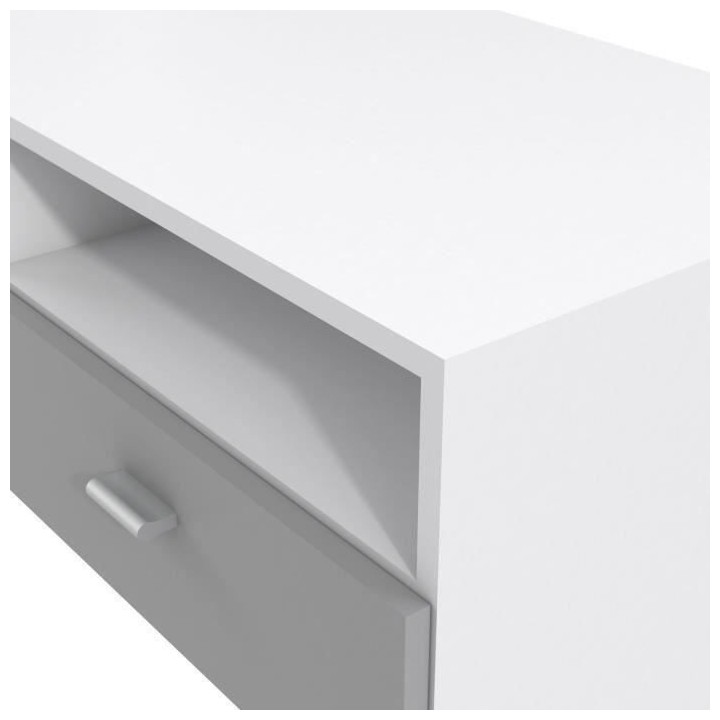 Meuble TV PILVI - Blanc et gris mat - Contemporain - L 95 x P 36 x H 3