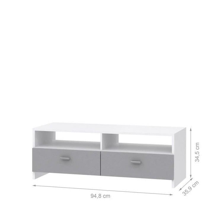 Meuble TV PILVI - Blanc et gris mat - Contemporain - L 95 x P 36 x H 3