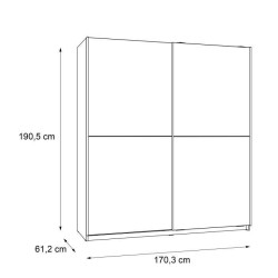 Armoire 2 portes coulissantes - Panneaux de particules - Décor chene cendré clair - L 170,3 x P 61,2 x H 190,5 cm - ULOS