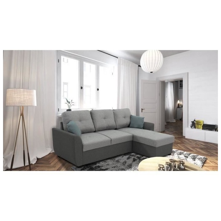 Canapé d'angle convertible réversible 5 places FOLK - Tissu anthraci