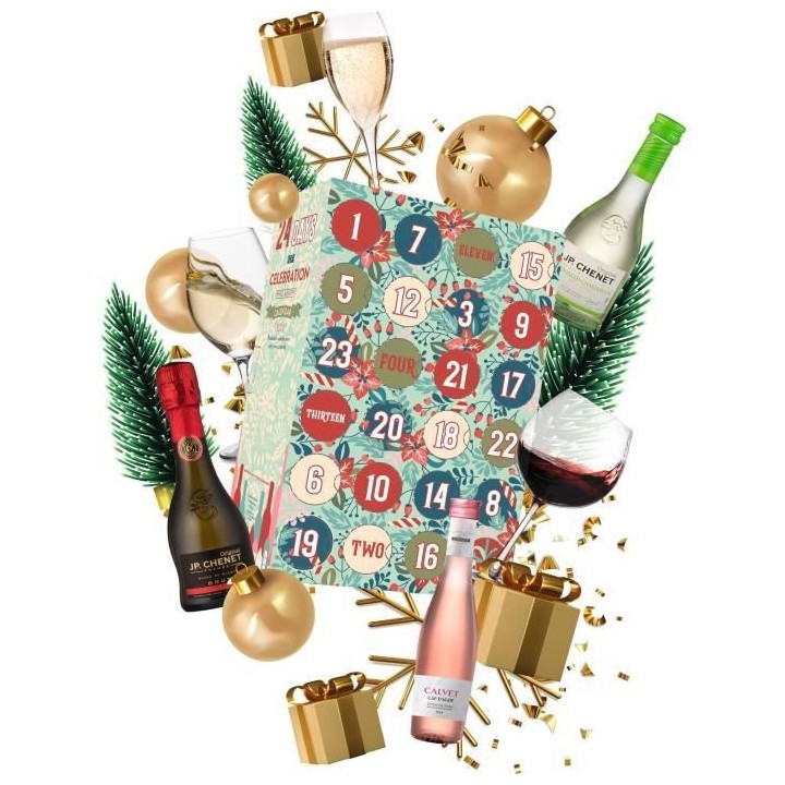 Calendrier de l'Avent Vin - 24 bouteilles de vin - 18,7 et 20 cl