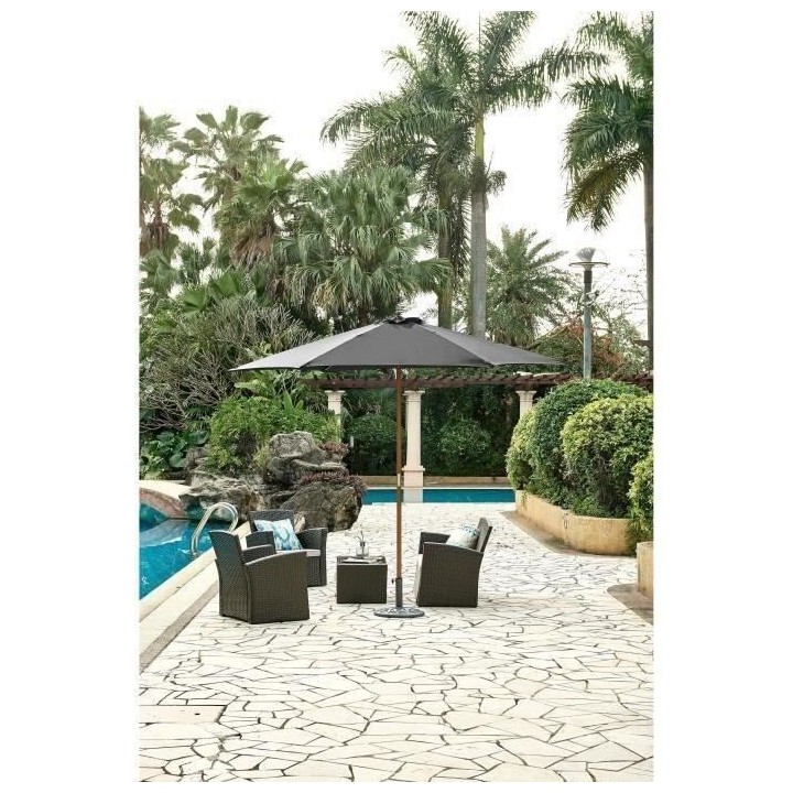 Parasol droit diametre 3m - Mât bois rond et polyester 160g/m² - Gri