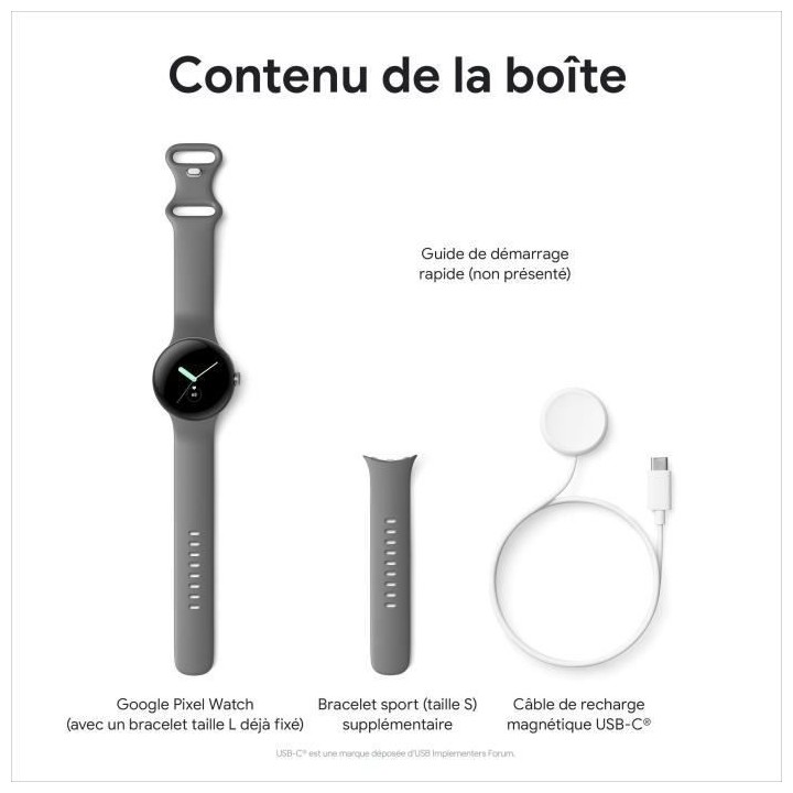 Montre connectée GOOGLE Pixel Watch - 41 mm - Noir mat Actif - Bracel
