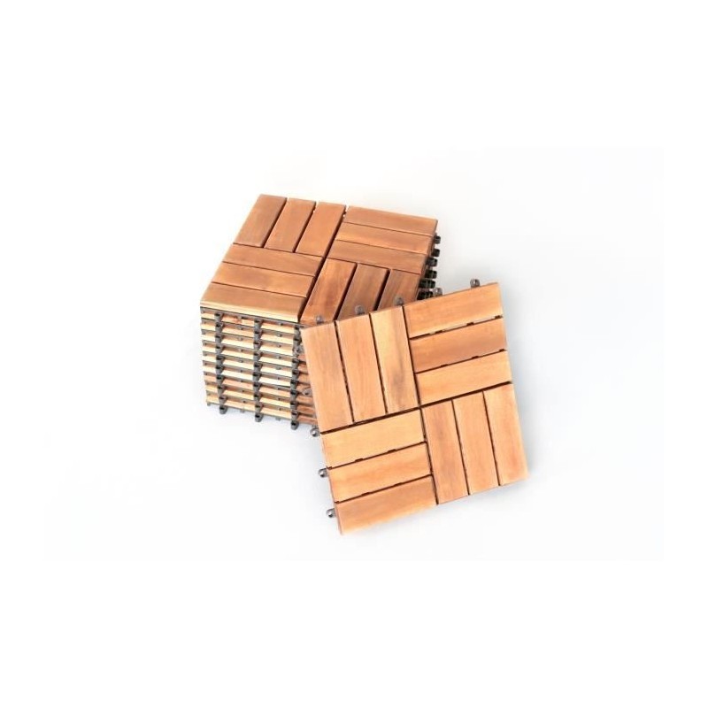 Lot de 10 dalles clipsables en bois d'acacia FSC - 30 x 30 x 2,4 cm