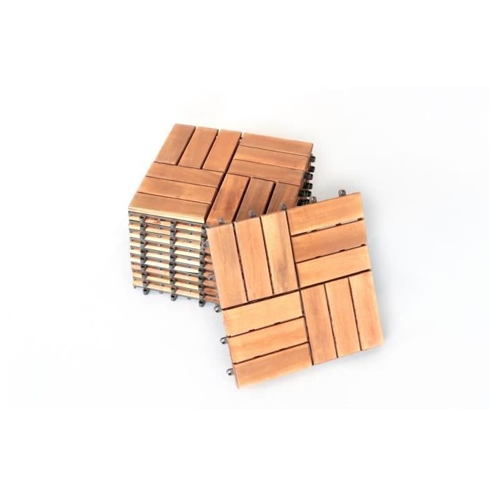 Lot de 10 dalles clipsables en bois d'acacia FSC - 30 x 30 x 2,4 cm