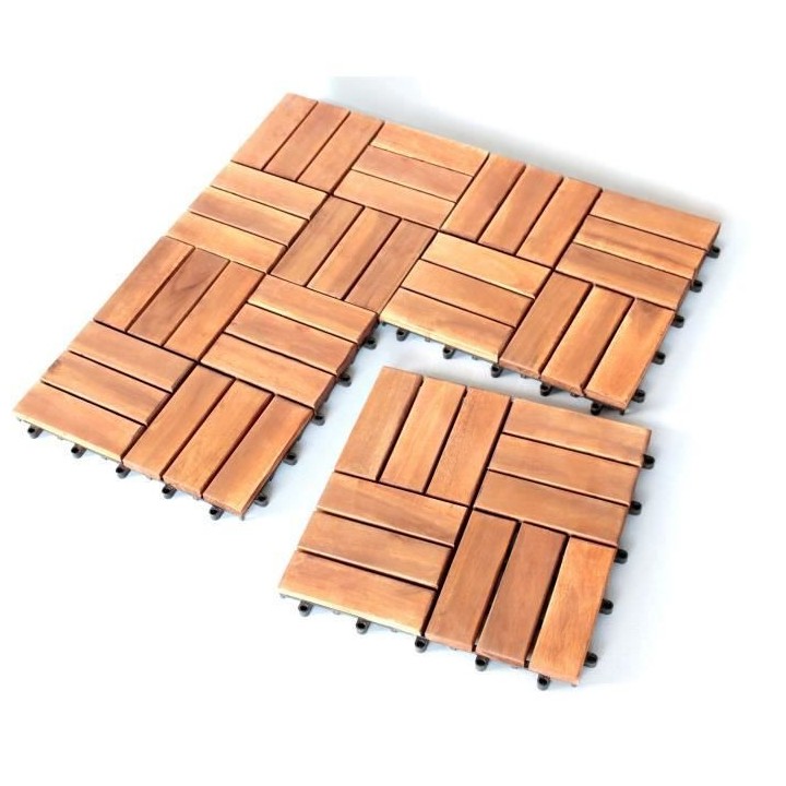Lot de 10 dalles clipsables en bois d'acacia FSC - 30 x 30 x 2,4 cm
