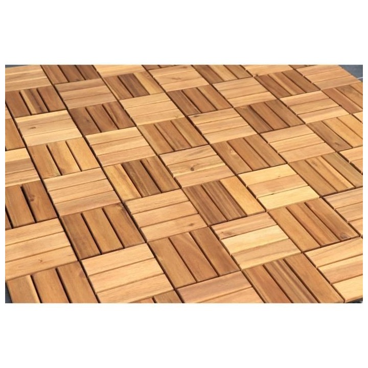 Lot de 10 dalles clipsables en bois d'acacia FSC - 30 x 30 x 2,4 cm