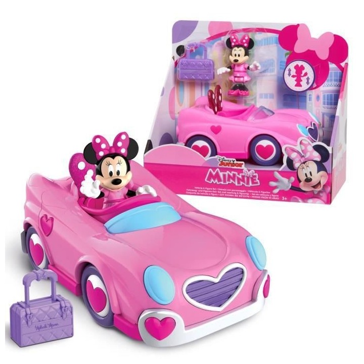 Minnie, Véhicule avec 1 figurine 7,5 cm et 1 accessoire, Modele Voitu