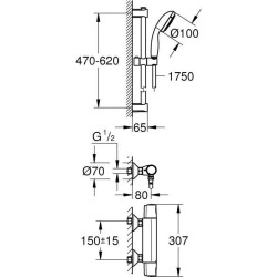 Ensemble de douche thermostatique GROHE - Precision Trend THM - Chromé