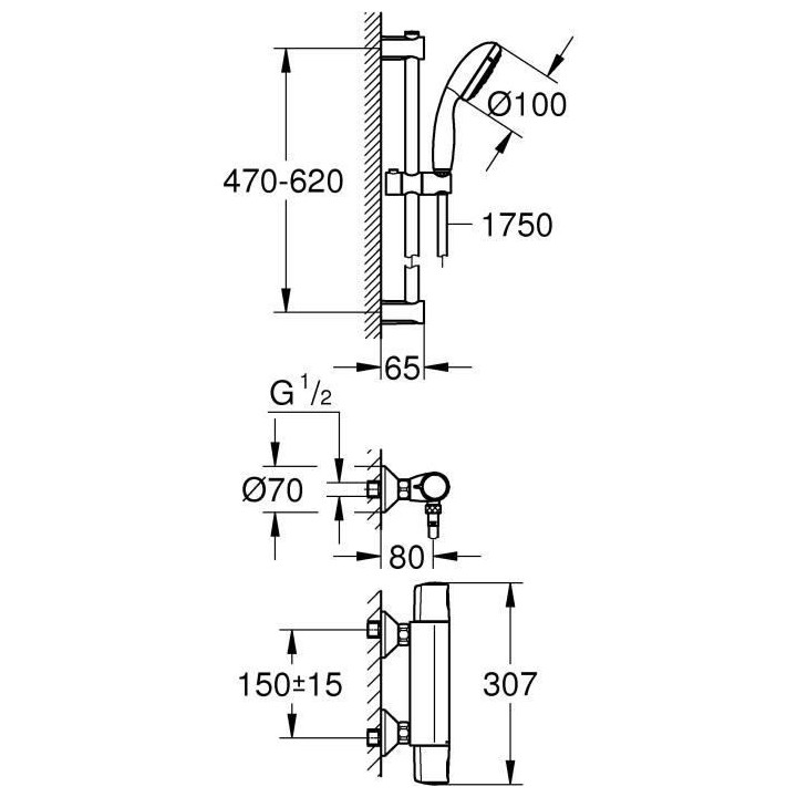 Ensemble de douche thermostatique GROHE - Precision Trend THM - Chrom