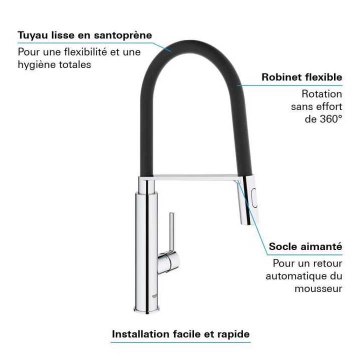 GROHE Robinet de cuisine évier Feel, robinet avec douchette extractib