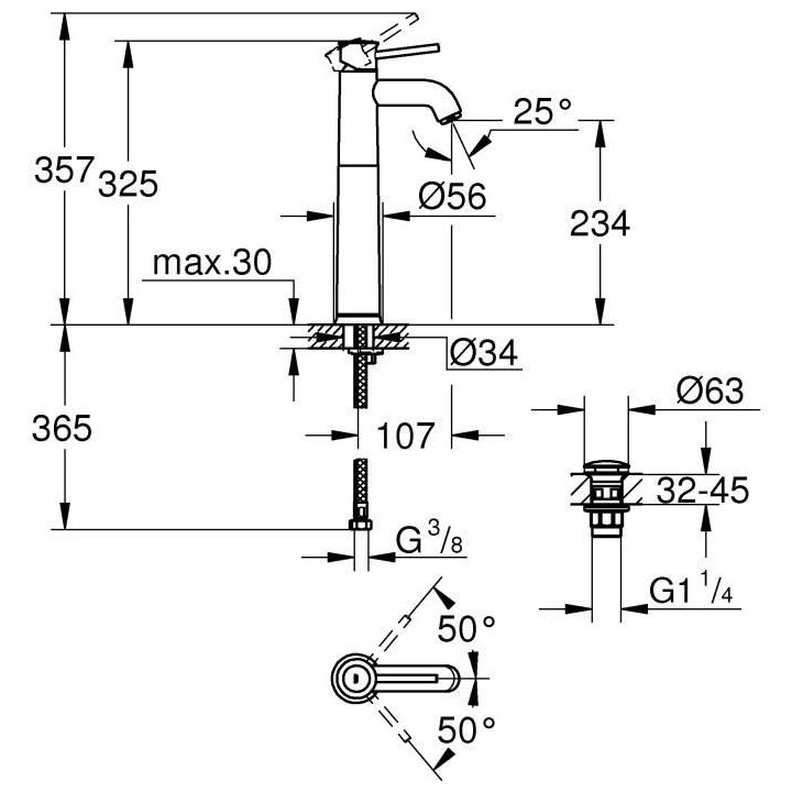 GROHE Mitigeur monocommande Lavabo Taille XL Start Classic Chromé 237