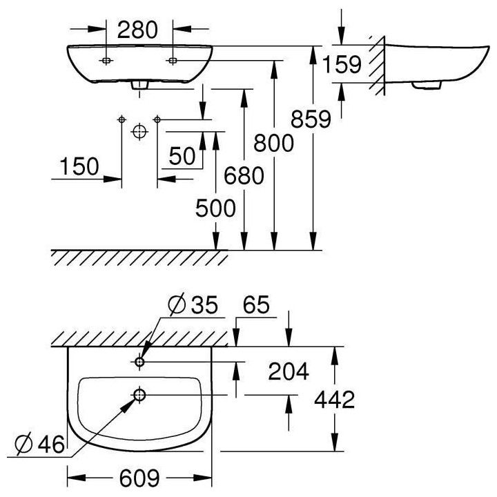 GROHE lavabo de salle de bains suspendu et autoportant BAU ceramic, la