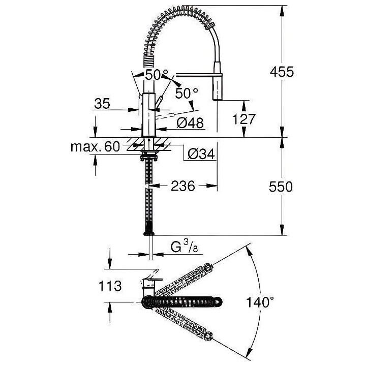 GROHE Robinet évier de cuisine Get, mitigeur monocommande 2 jets, rob