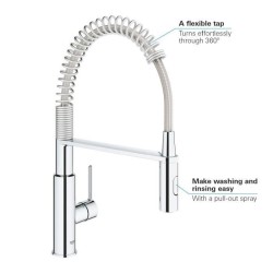 GROHE Robinet évier de cuisine Get, mitigeur monocommande 2 jets, robinet avec douchette extractible professionnelle, 30361000