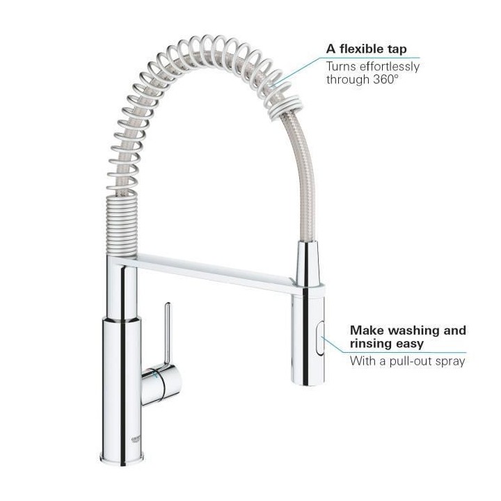 GROHE Robinet évier de cuisine Get, mitigeur monocommande 2 jets, rob