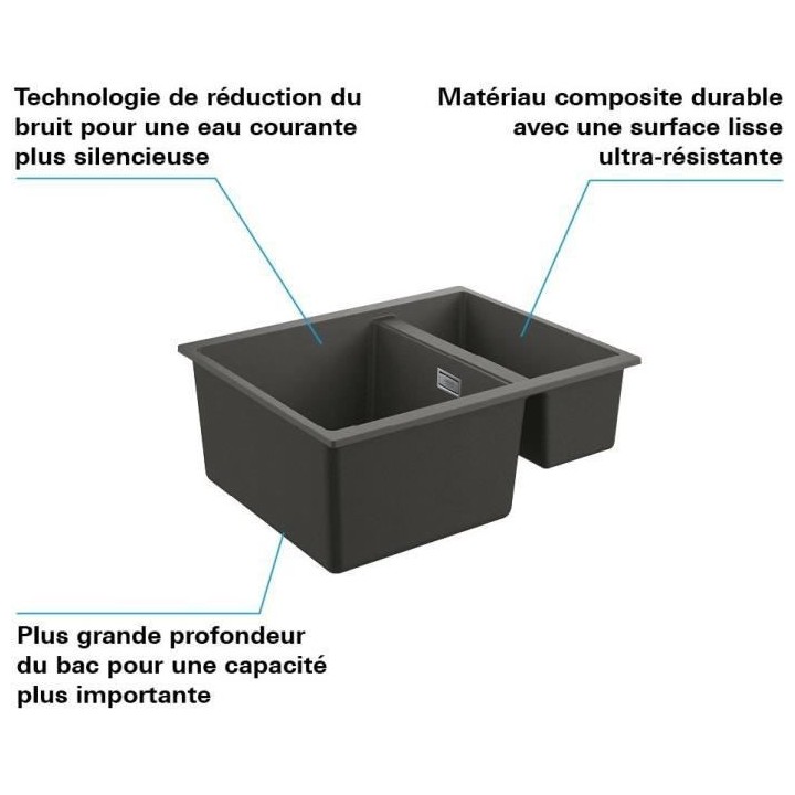 GROHE Evier de cuisine composite avec égouttoir K500, 555 x 460 mm, 2
