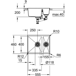 GROHE Evier de cuisine composite avec égouttoir K500, 555 x 460 mm, 2 bacs, quartz composite, siphon et bonde inclus, 31648AT0