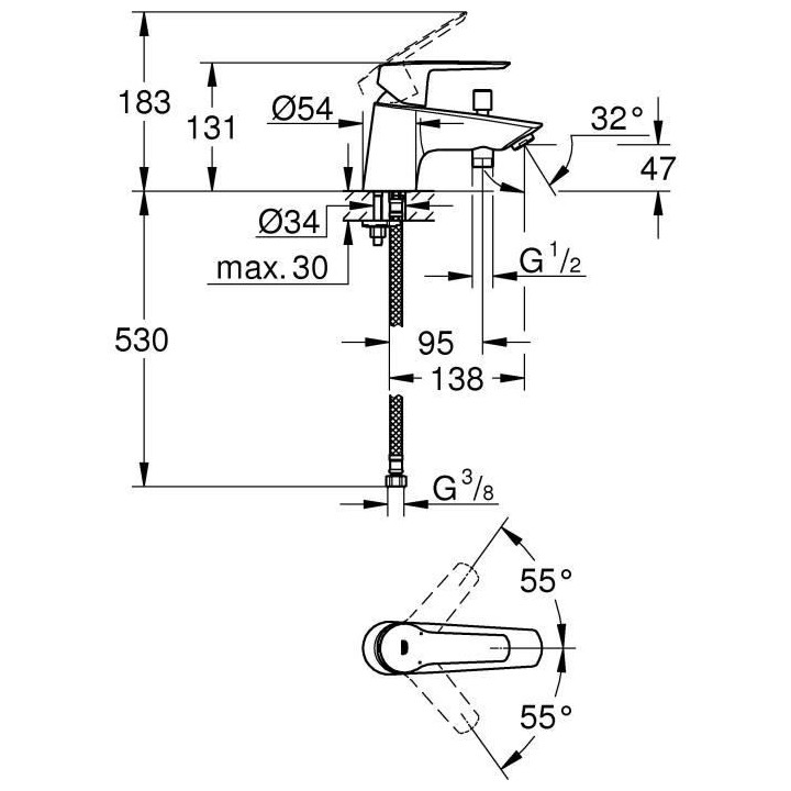 Mitigeur bain douche chromé monotrou START - GROHE - 23229002