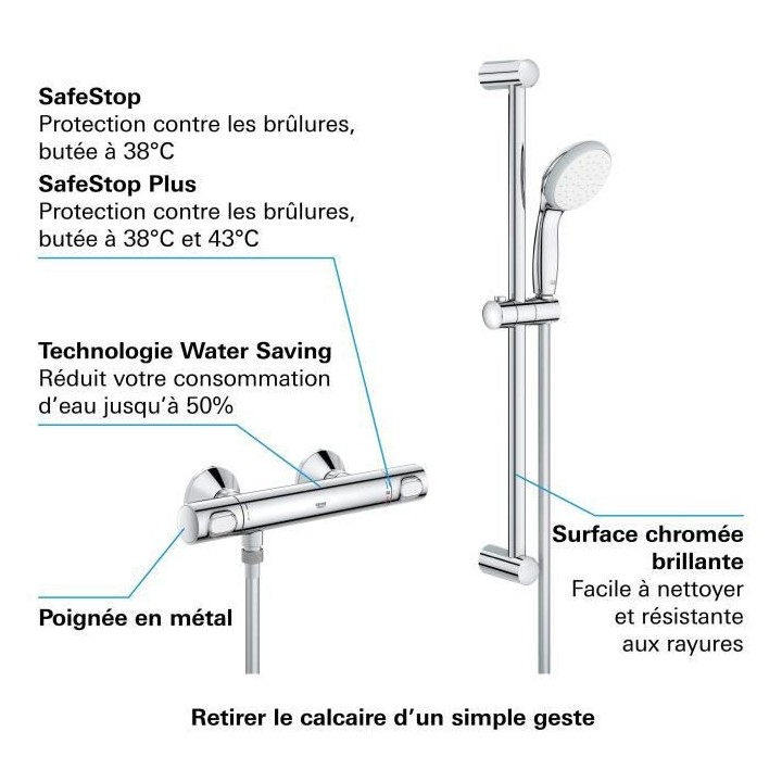 GROHE - Mitigeur thermostatique douche 1/2 avec ensemble de douche