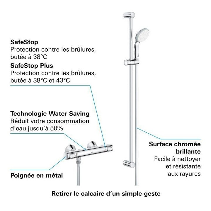 Mitigeur thermostatique douche 1/2 avec ensemble de douche - GROHE