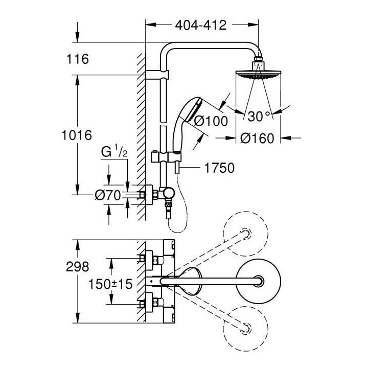 Ensemble de douche VITALIO START SYSTEM avec mitigeur thermostatique -