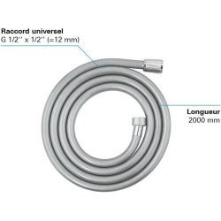 GROHE Flexible de douche Relexaflex 2000 28155001 - Longueur 2m - Résistance a la pression 5 bars - Gris argenté