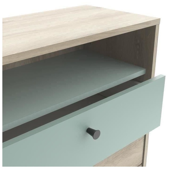 Commode ARTY 3 tiroirs, 1 niche - Décor chene Kronberg et mélaminé