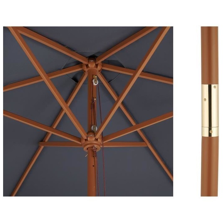 Parasol droit diametre 3m - Mât bois rond et polyester 160g/m² - Gri