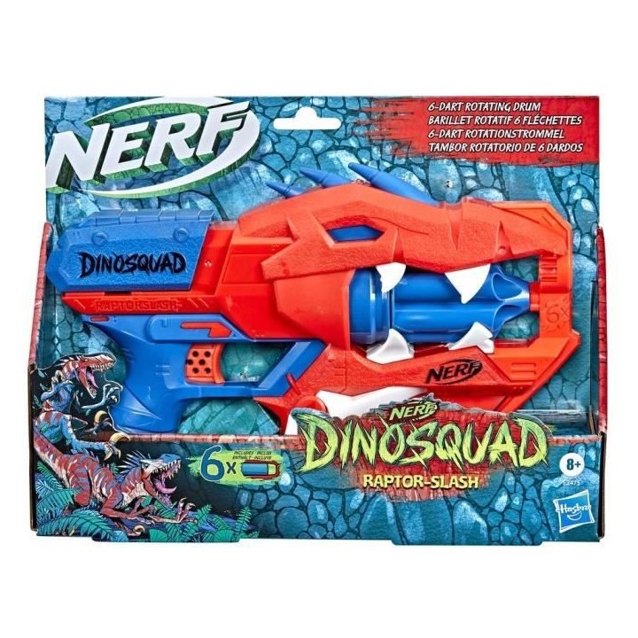 NERF - DinoSquad - Blaster Raptor-Slash avec barillet rotatif 6 fléch