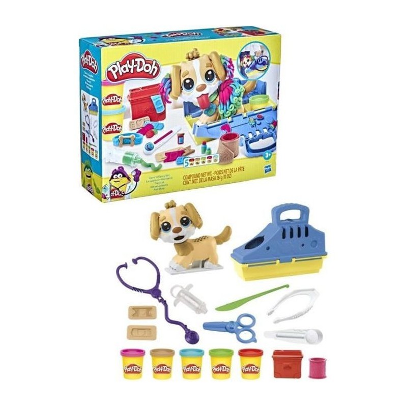 Play-Doh - Coffret - Le cabinet vétérinaire avec chien, mallette, 10 outils et 5 couleurs