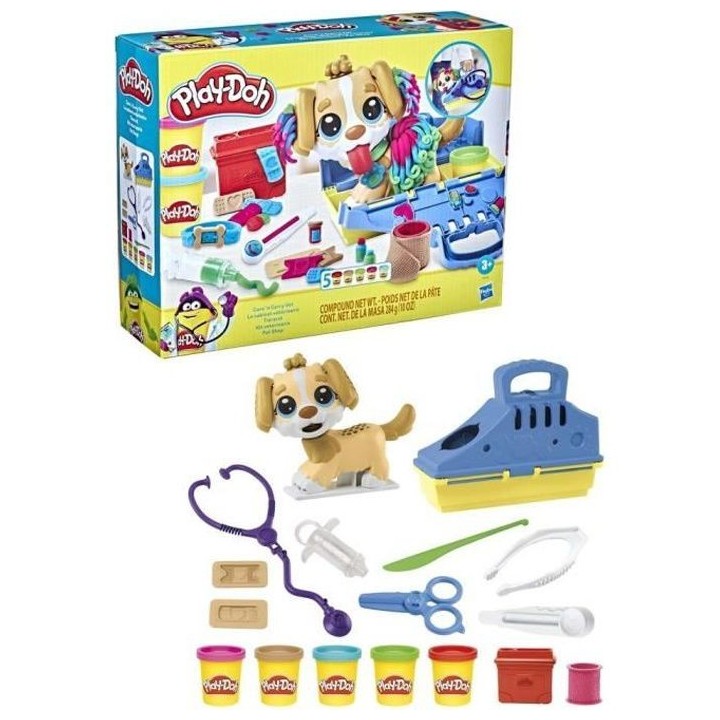 Play-Doh - Coffret - Le cabinet vétérinaire avec chien, mallette, 10