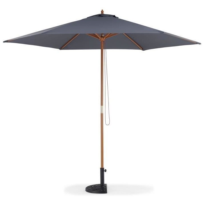 Parasol droit diametre 3m - Mât bois rond et polyester 160g/m² - Gri