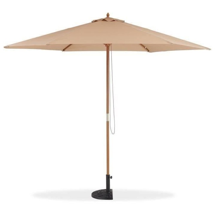 Parasol droit diametre 3m - Mât bois rond et polyester 160g/m² - Tau