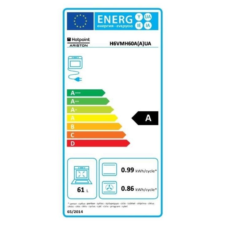 HOTPOINT H6VMH60A - Cuisiniere table vitrocéramique 4 foyers - Four