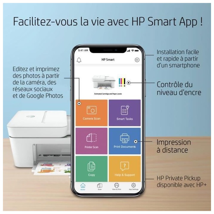 HP Deskjet 4122e Imprimante tout-en-un Jet d'encre couleur Copie Scan