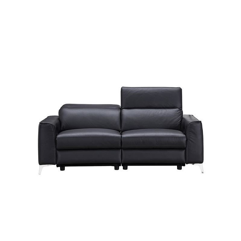 Canapé relax électrique 2 places - EDISON - Cuir de vachette et simili noir - L162 x P 107 x H 95 cm