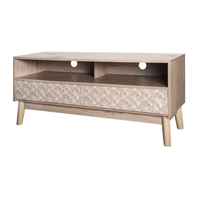 Meuble TV 2 tiroirs - Bois et motifs - L 120 x P 40 x H 50 cm - SOFIA