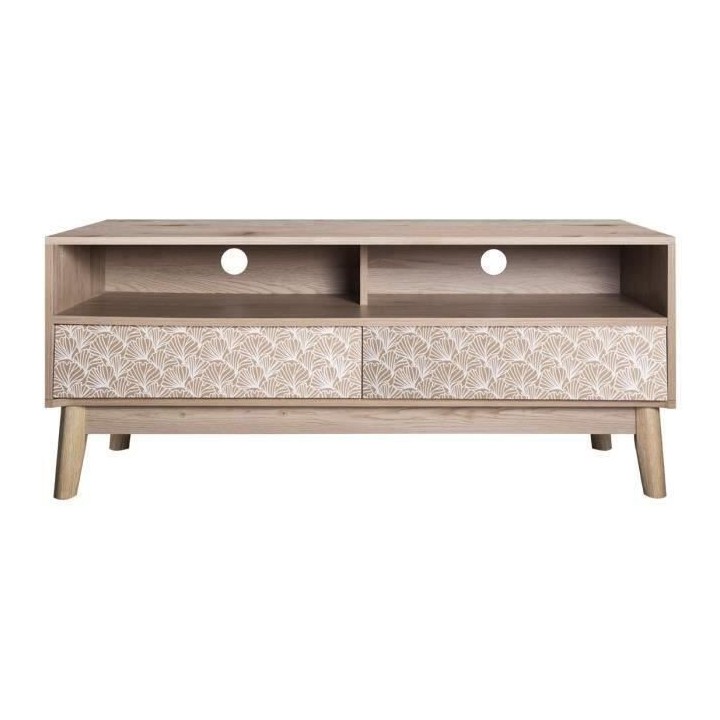 Meuble TV 2 tiroirs - Bois et motifs - L 120 x P 40 x H 50 cm - SOFIA