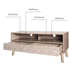 Meuble TV 2 tiroirs - Bois et motifs - L 120 x P 40 x H 50 cm - SOFIA