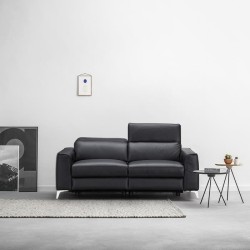 Canapé relax électrique 2 places - EDISON - Cuir de vachette et simili noir - L162 x P 107 x H 95 cm