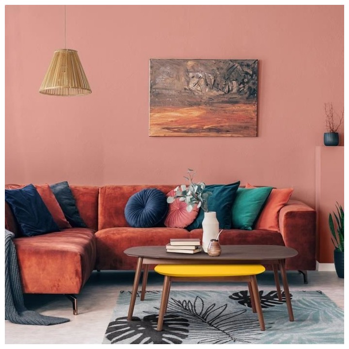 Lot de 2 Tables basses ovales - Imitation bois noyer et jaune - JASON