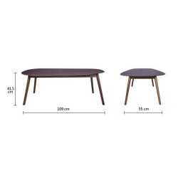 Lot de 2 Tables basses ovales - Imitation bois noyer et jaune - JASON - L 120 x P 70 x H 43 cm et L 66 x P 42 x H 33 cm