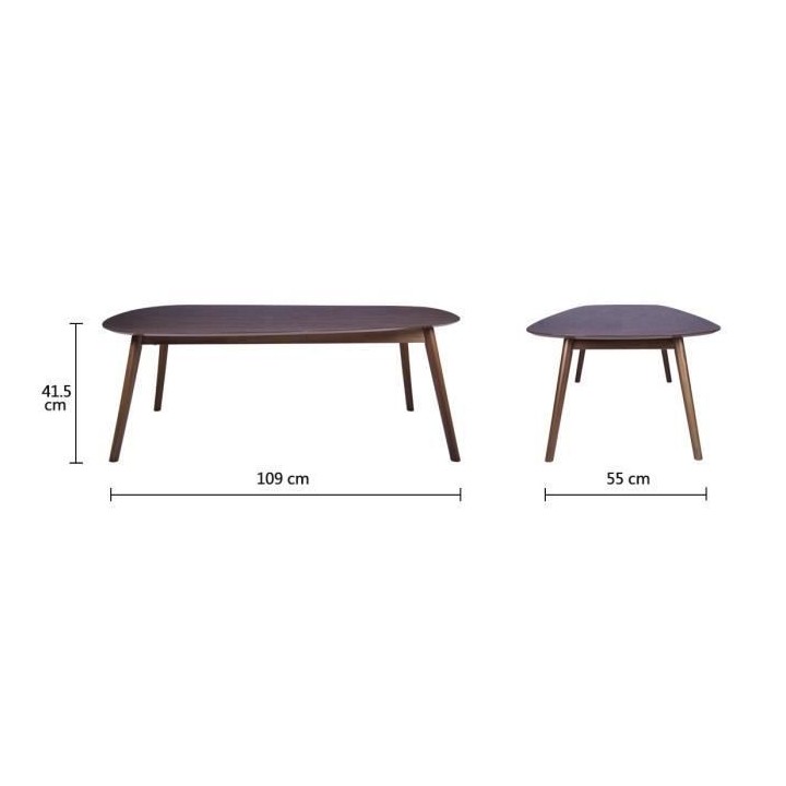 Lot de 2 Tables basses ovales - Imitation bois noyer et jaune - JASON