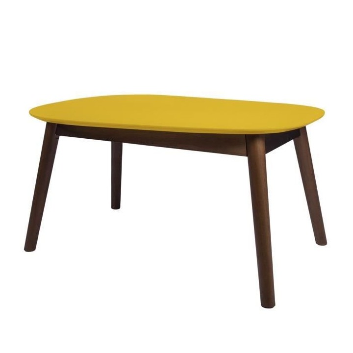 Lot de 2 Tables basses ovales - Imitation bois noyer et jaune - JASON