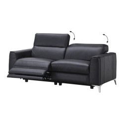 Canapé relax électrique 2 places - EDISON - Cuir de vachette et simili noir - L162 x P 107 x H 95 cm