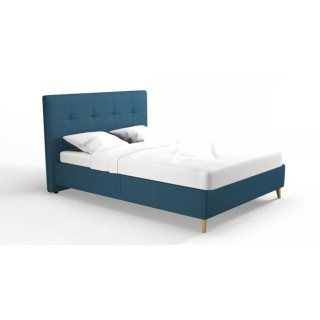 Lit adulte HYLKIO 140x190 cm - Tissu Bleu marine - Tete de lit