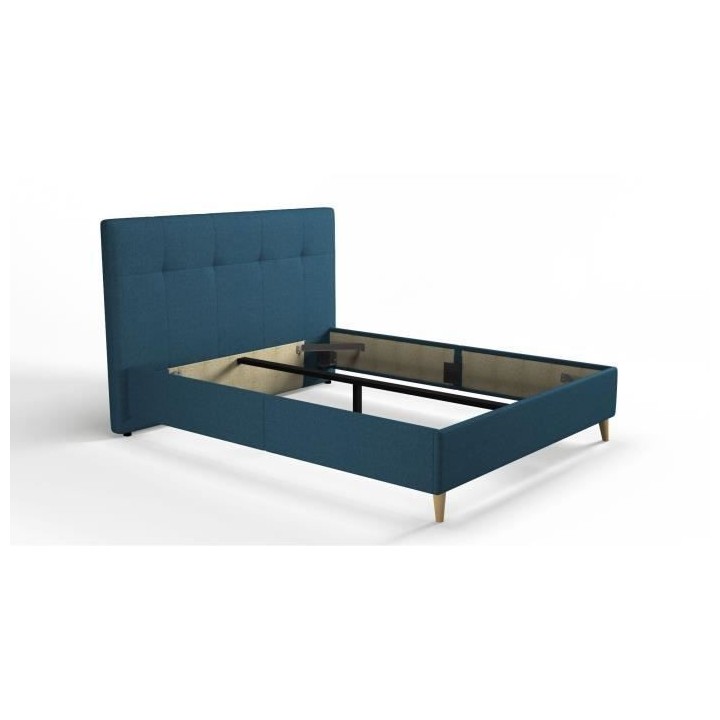 Lit adulte HYLKIO 140x190 cm - Tissu Bleu marine - Tete de lit