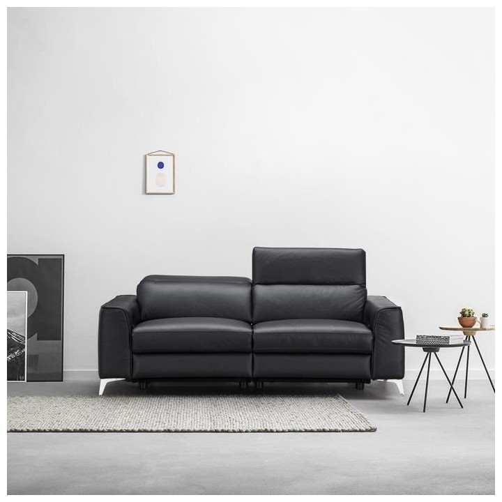 Canapé relax électrique 3 places - EDISON - Cuir de vachette et simi